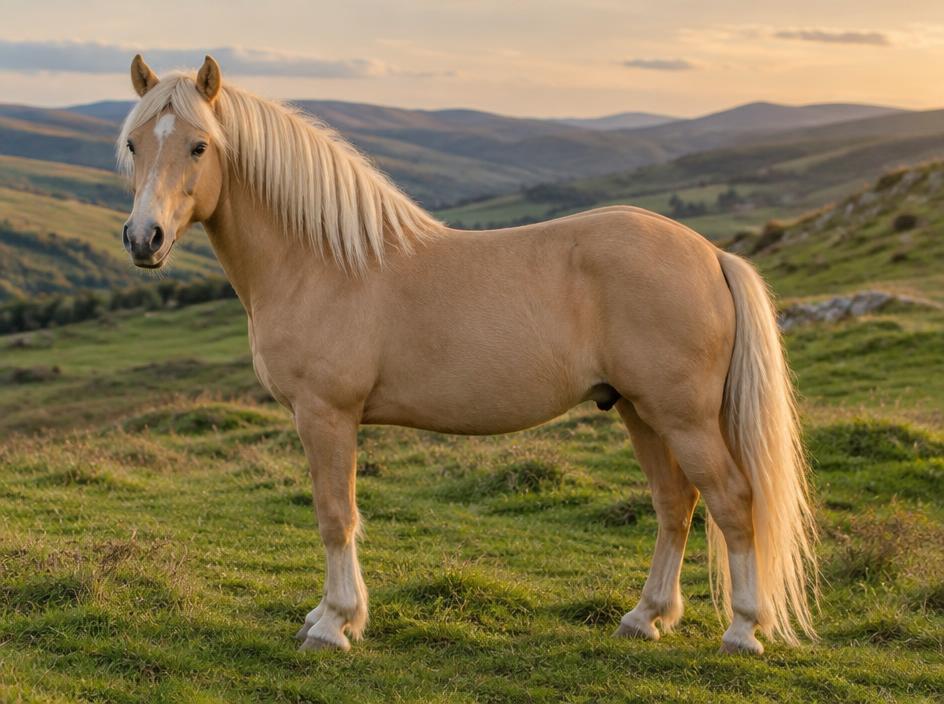 Palomino velšský pony na kopci